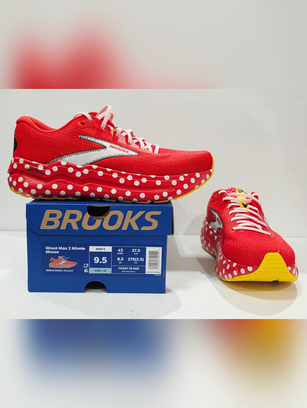 Brooks Ghost Max 2 MINNIE MOUSE RunDisney 2025 Red Polka Men’s 10 Wide 2E New